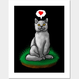 Gray cat show some love to everyone Posters and Art